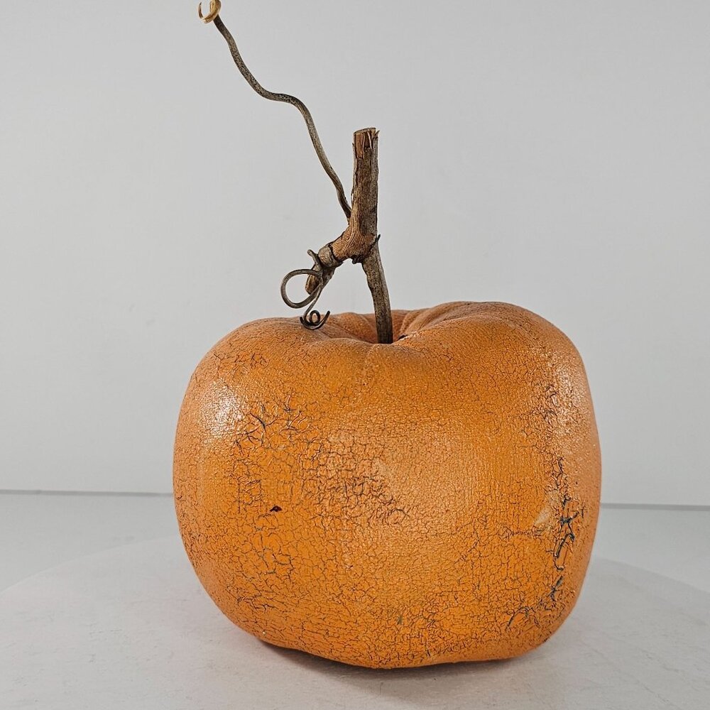 Natalie Silitch Folk Art Pumpkin Rustic Wooden Stem Crackle Canvas